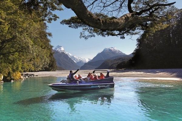 Dart River Jet guests enjoy jet boating in the World Heritage area of Mt Aspiring National Park.